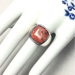 Rhodochrosite Signet Ring Cushion Pink 925 Silver Square Semi Precious Sz 8.25